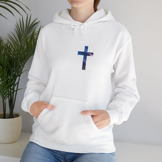 Galaxy Cross Hoodie — Minimal Christian Faith Pullover