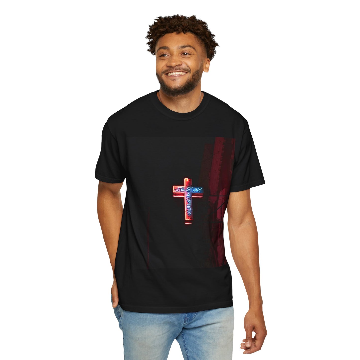Neon Cross T-Shirt — Vintage Religious Faith Graphic Tee